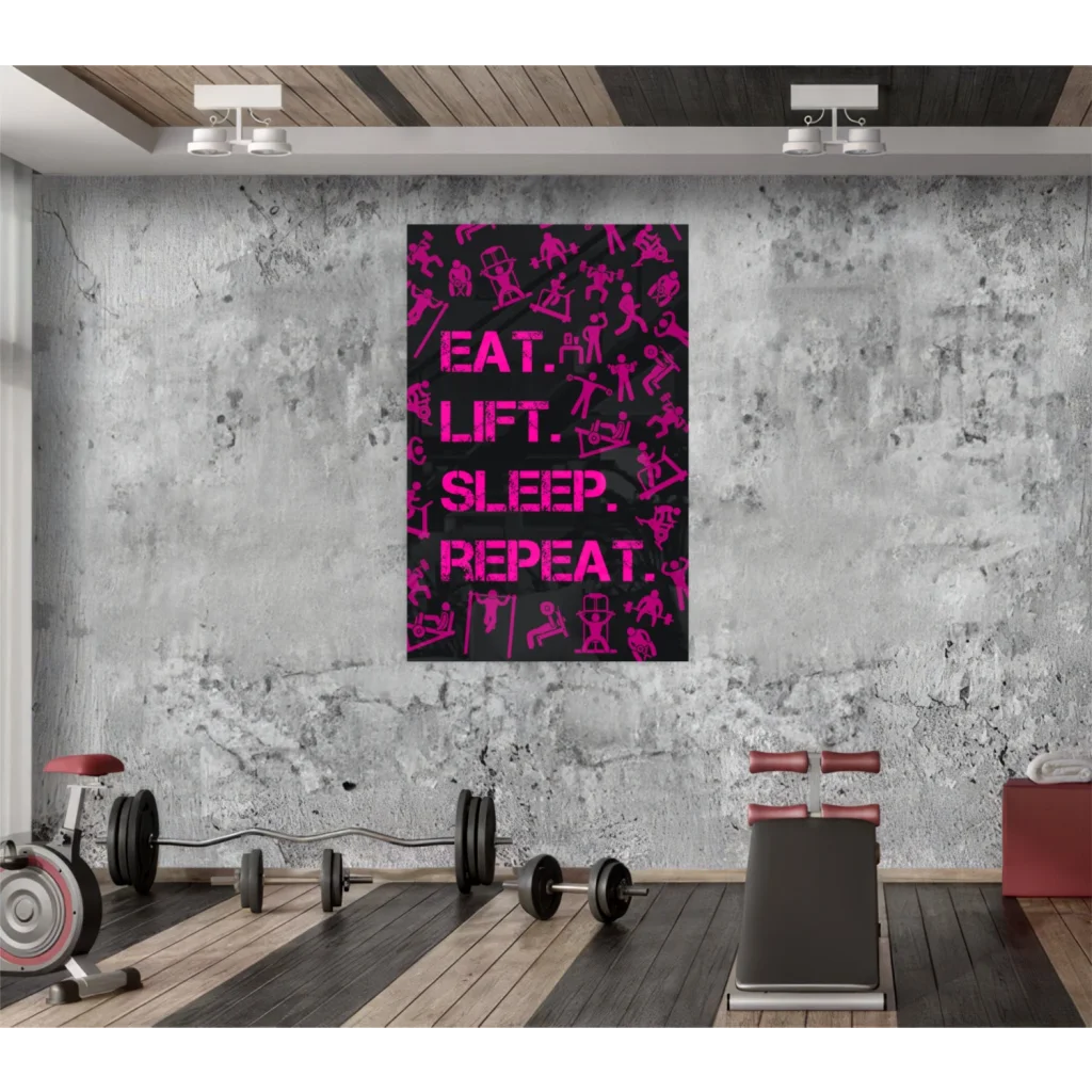 Vibrant pink Eat glass wall art statement piece