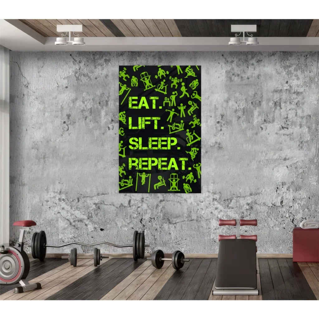 Stunning eat glass wall art print in neon green on black poster