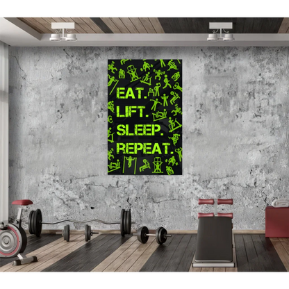 Stunning eat glass wall art print in neon green on black poster