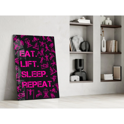 Bold pink eat text on black canvas for glass wall art piece