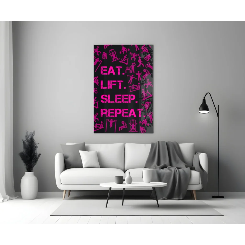 Vibrant pink eat on bold pink eat glass wall art statement piece