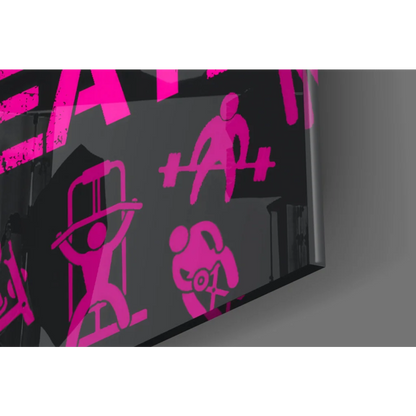 Vibrant pink Bold Pink Eat Glass wall art with gym silhouettes