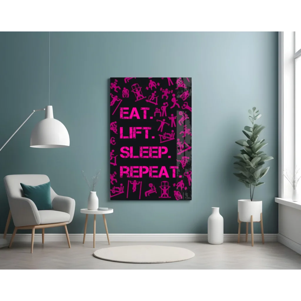 Vibrant pink black bold eat glass wall art statement piece