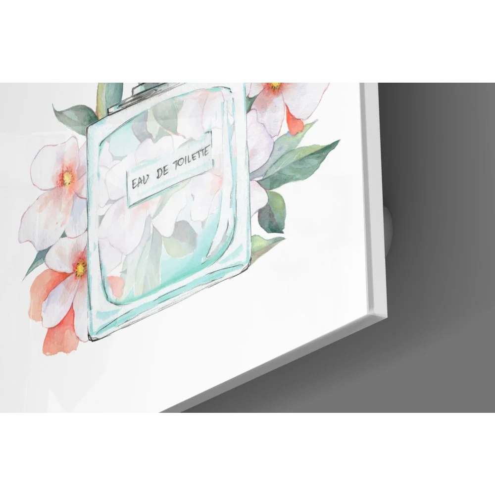 Floral Perfume Bottle Tempered Glass Art Print | Glass Wall Art Print | vintageantiquesgifts.com