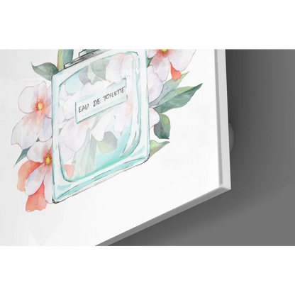 Floral Perfume Bottle Tempered Glass Art Print | Glass Wall Art Print | vintageantiquesgifts.com