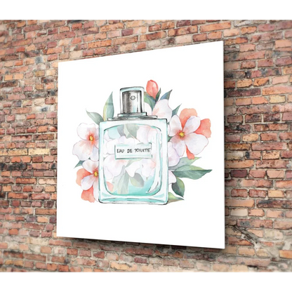 Floral Perfume Bottle Tempered Glass Art Print | Modern Wall Art Decor | vintageantiquesgifts.com