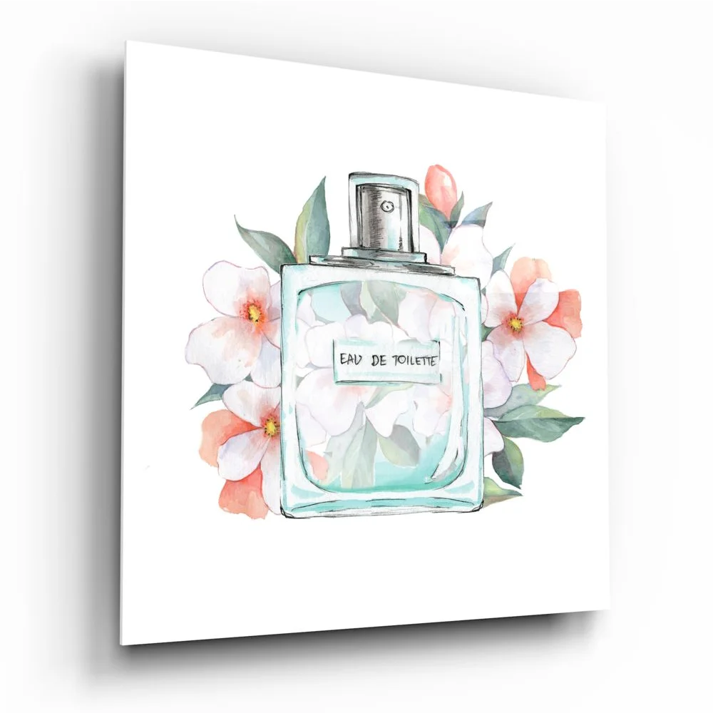 Floral Perfume Bottle Tempered Glass Art Print | Insigneart USA | vintageantiquesgifts.com