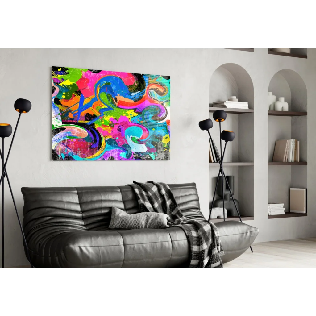 Neon Swirl Abstract Glass Wall Art Canvas Explosion | Contemporary Home Wall Art | vintageantiquesgifts.com