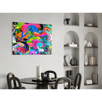 Vibrant neon swirl abstract glass wall art canvas explosion