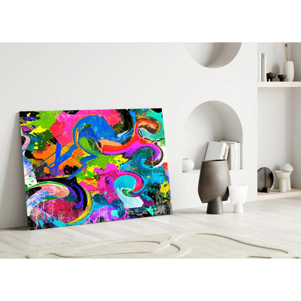 Neon Swirl Abstract Glass Wall Art Canvas Explosion | Modern Wall Art Decor | vintageantiquesgifts.com