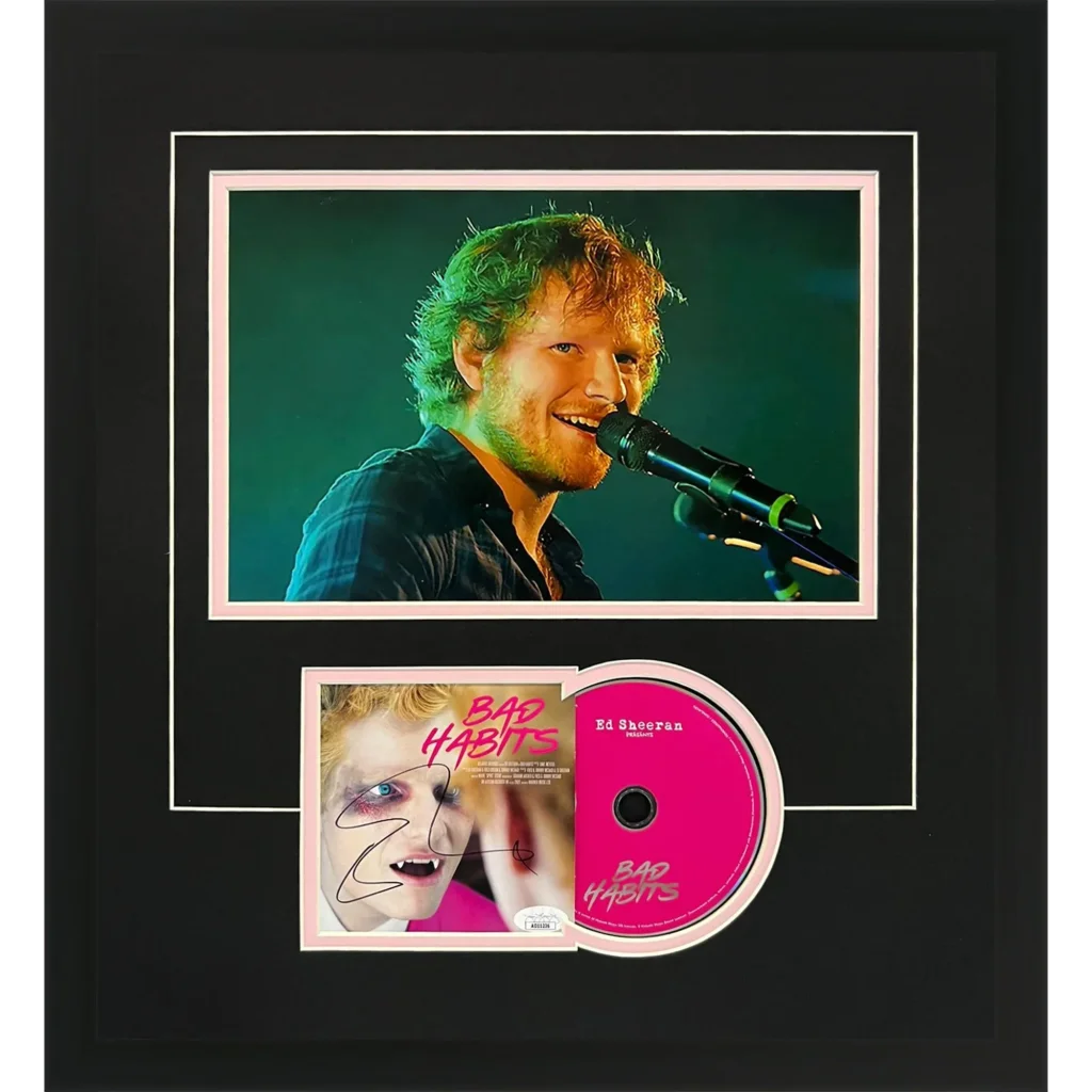 Ed Sheeran Bad Habits deluxe framed autographed CD with pink disc