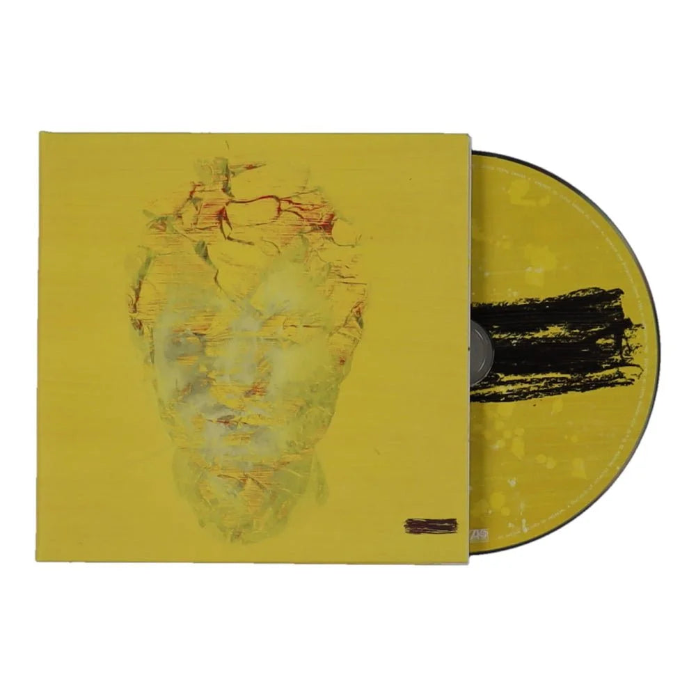 Yellow CD with abstract face art and black stripe from Ed Sheeran Signed Subtract CD Insert