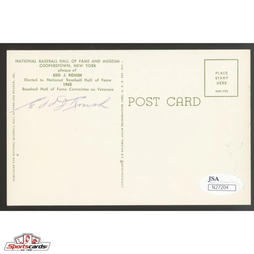 Vintage Edd Roush HOF postcard with double autograph