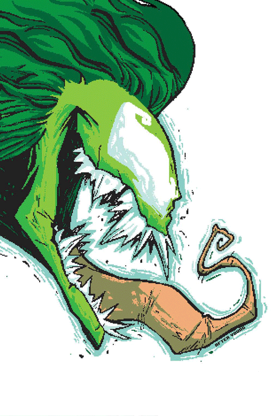 Eddie Brock green dragon plush toy with sharp teeth and white underbelly