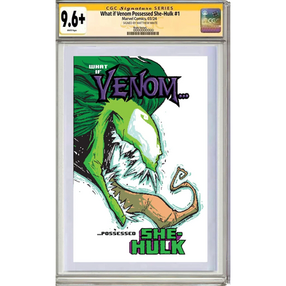 Eddie Brock Venom comic in dynamic green black pose with What If logo