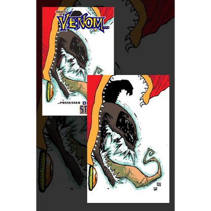 Eddie Brock Venom symbiote comic cover in black and white