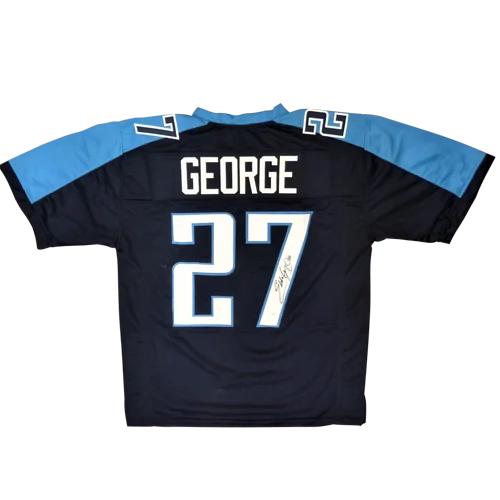 Eddie George autographed Tennessee Titans blue jersey with George 27