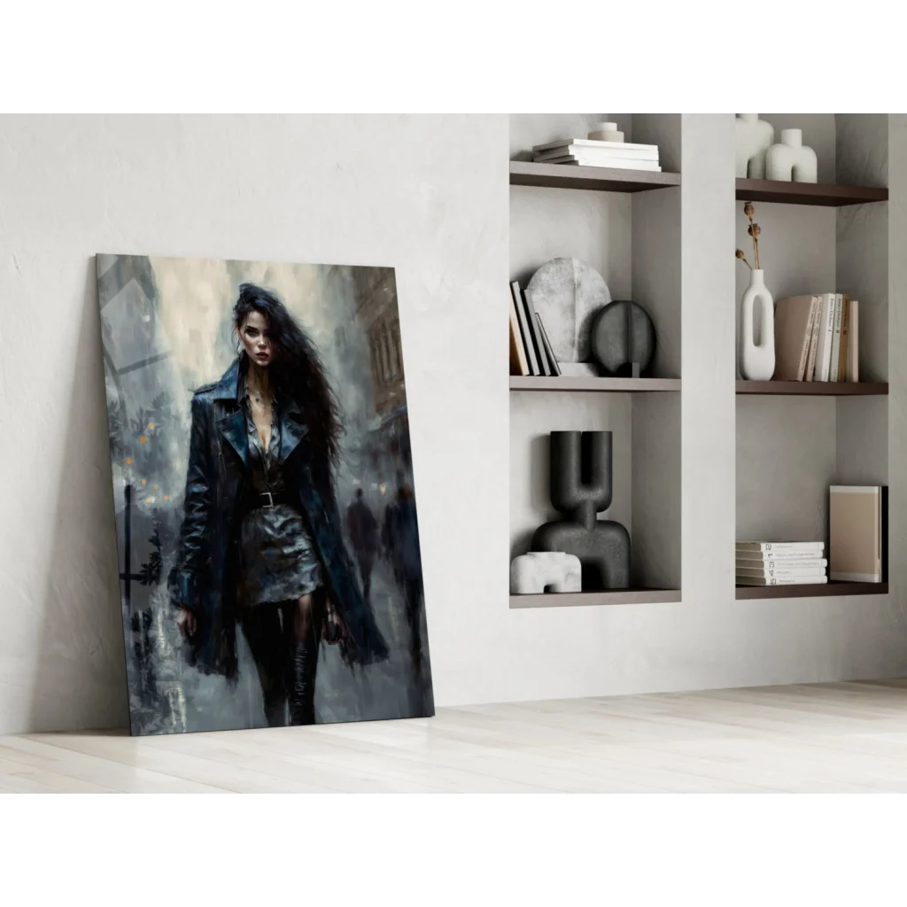 Edgy black leather jacket on glass wall art for modern spaces