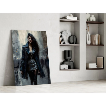 Edgy black leather jacket on glass wall art for modern spaces