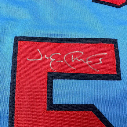 Light blue Edmonds 15 Signed Baseball Jersey with red number and white signature