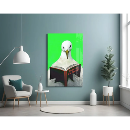 Seagull Reading Book Canvas Wall Art Green Background Print | Contemporary Home Wall Art | vintageantiquesgifts.com