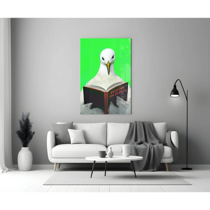 Seagull Reading Book Canvas Wall Art Green Background Print | Modern Wall Art Decor | vintageantiquesgifts.com