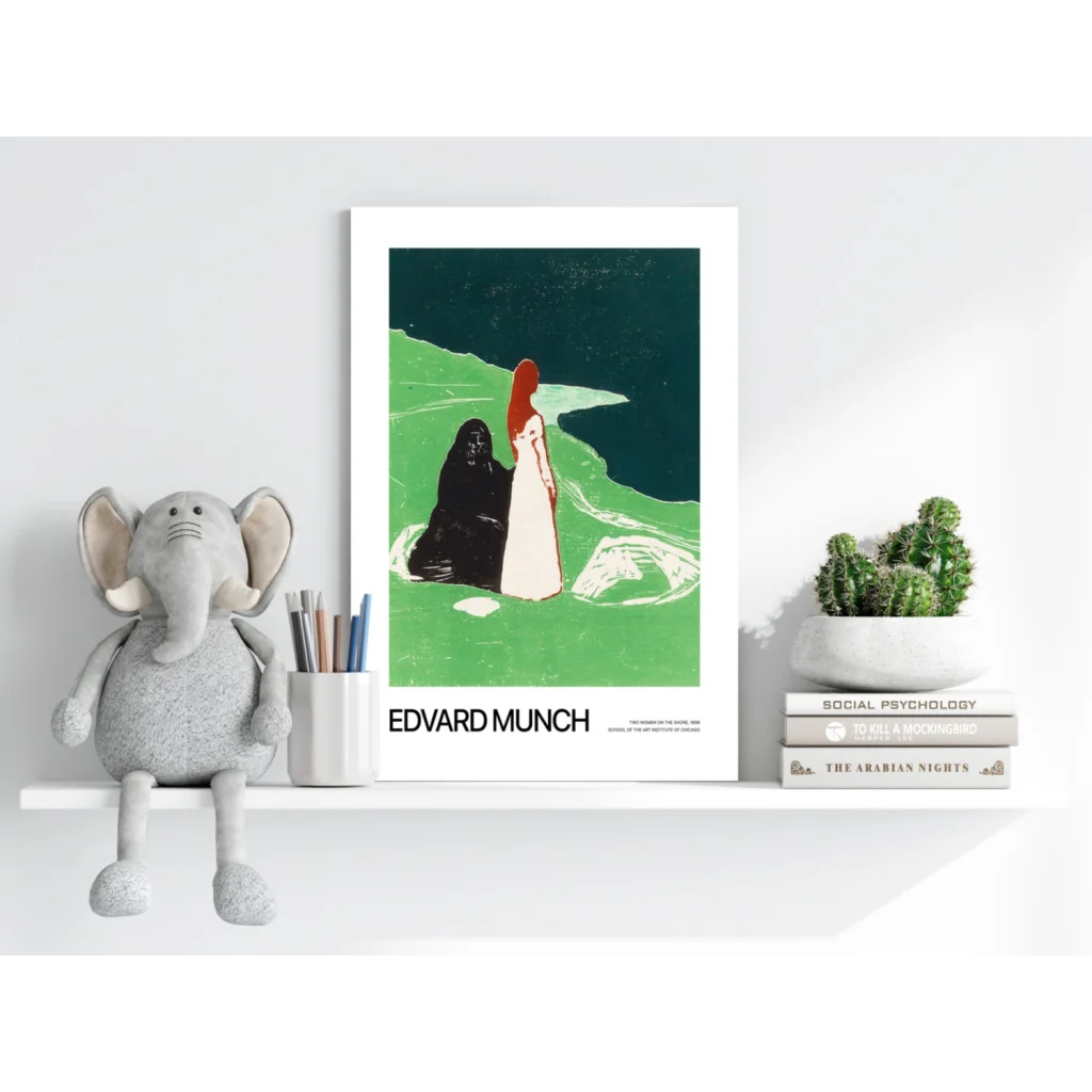 Framed Edvard Munch figures aluminum art print in green teal