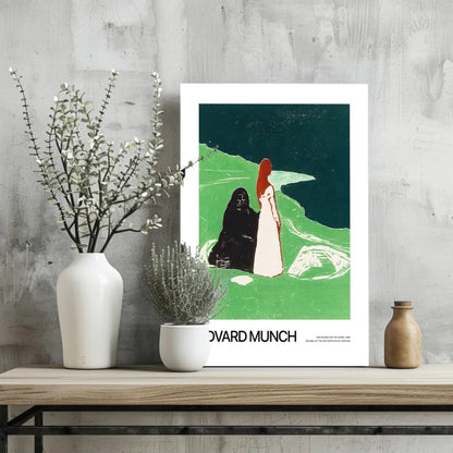 Edvard Munch stylized figures aluminum art print in green teal