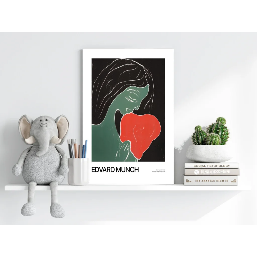 Framed Edvard Munch green red abstract face art print