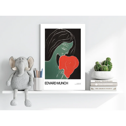 Framed Edvard Munch green red abstract face art print