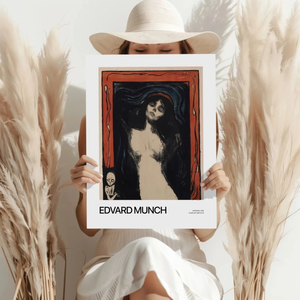 Black and white Edvard Munch The Scream 24x36 poster with red border in framed aluminum print