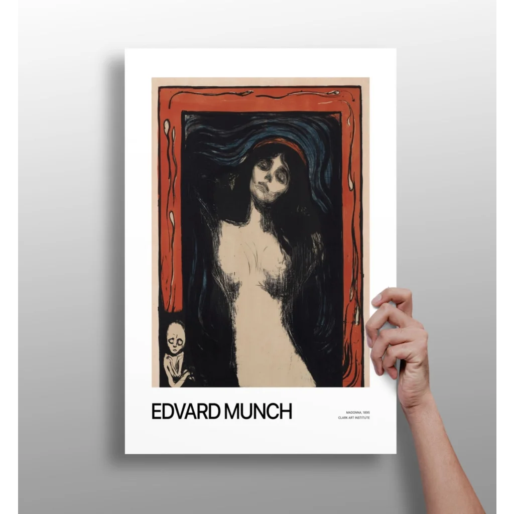 Edvard Munch poster in red and black framed aluminum print