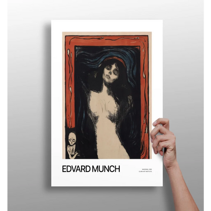 Edvard Munch poster in red and black framed aluminum print