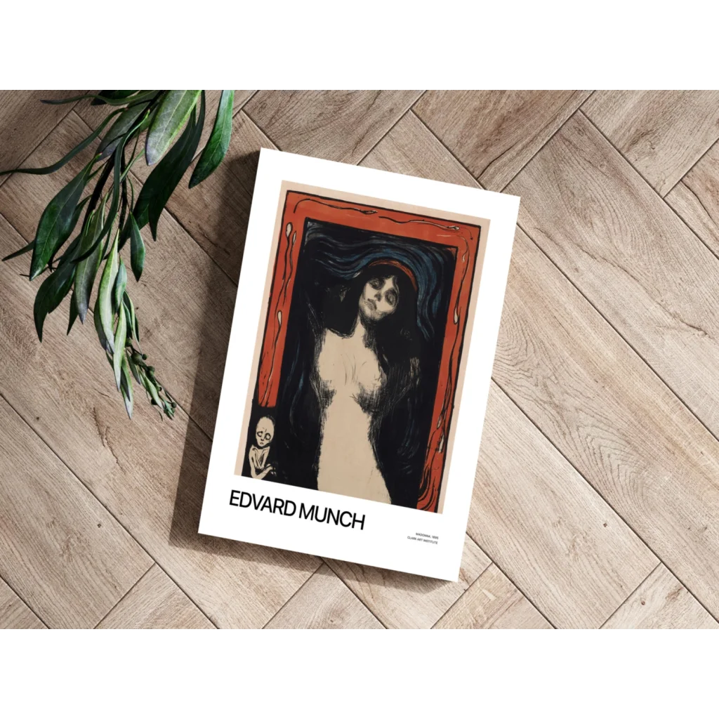 Edvard Munch framed aluminum print in moody red and black tones