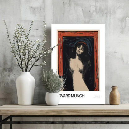 White framed Edvard Munch print with red black design