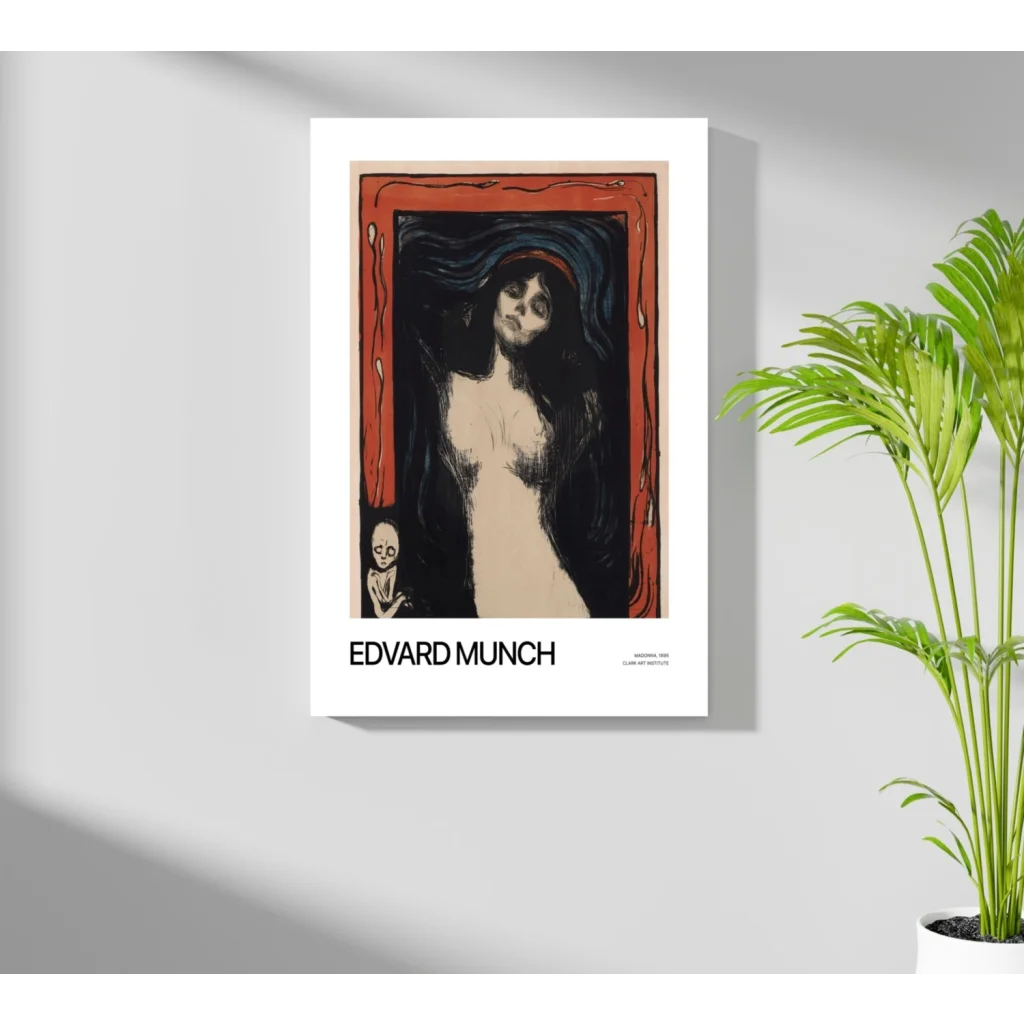 Edvard Munch red and black artwork in white frame