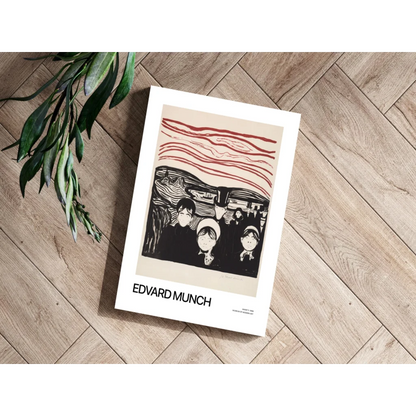 Edvard Munch The Scream aluminum print on wooden floor with green leaves