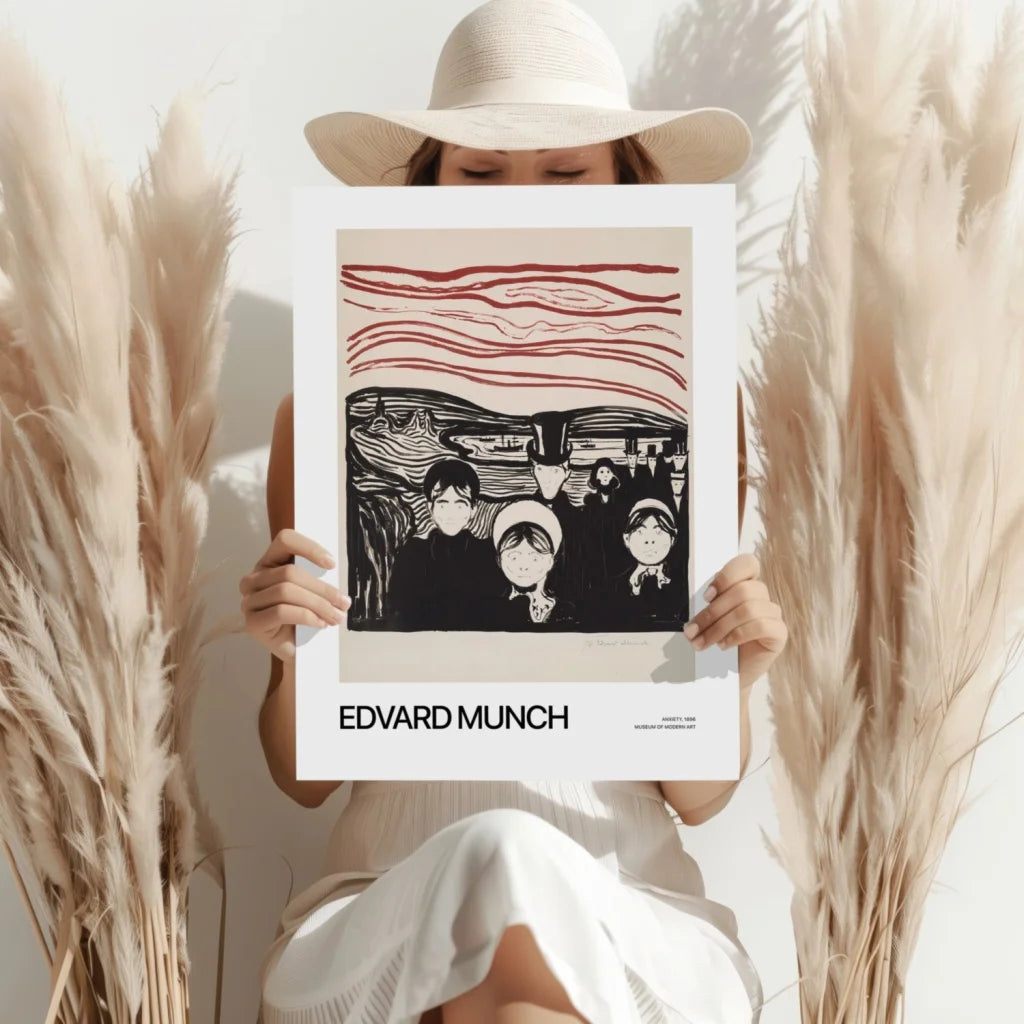 Beige straw hat with Edvard Munch The Scream graphic design