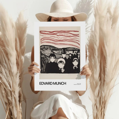 Beige straw hat with Edvard Munch The Scream graphic design