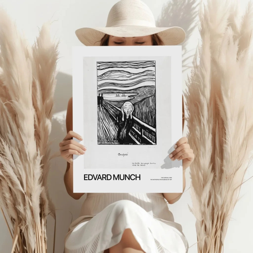 Edvard Munchs The Scream poster on aluminum print with white frame