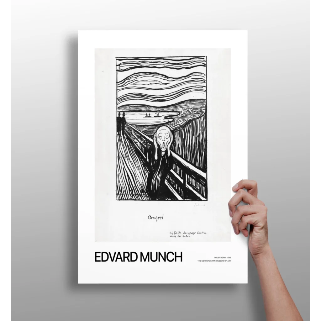 Black and white Edvard Munch The Scream aluminum print in white frame