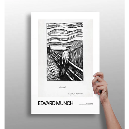 Black and white Edvard Munch The Scream aluminum print in white frame