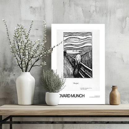 Black and white Edvard Munch The Scream aluminum print in white frame