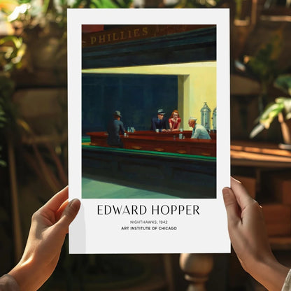 Framed Edward Hopper Nighthawks 1942 print with classic diner vibes