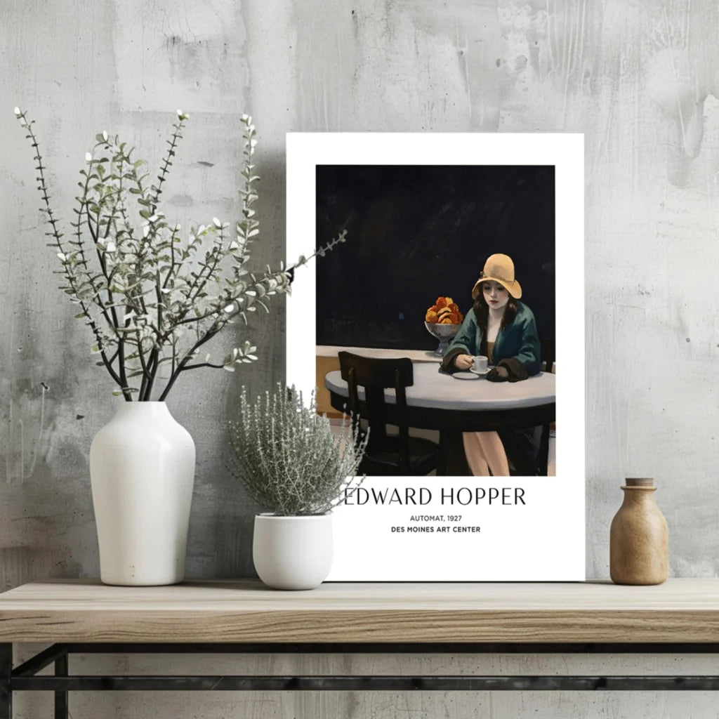 Insigne aluminum prints of Edward Hoppers Automat 1927 woman in yellow hat