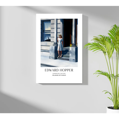 Framed Edward Hopper Summertime insigne aluminum print with woman in blue dress