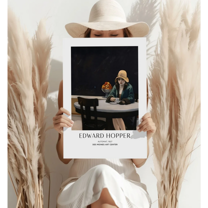 White-framed Insigne aluminum print of Edward Hoppers Automat 1927 with woman in yellow hat