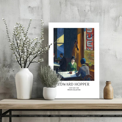 Insigne aluminum prints of Edward Hoppers Nighthawks on wooden shelf