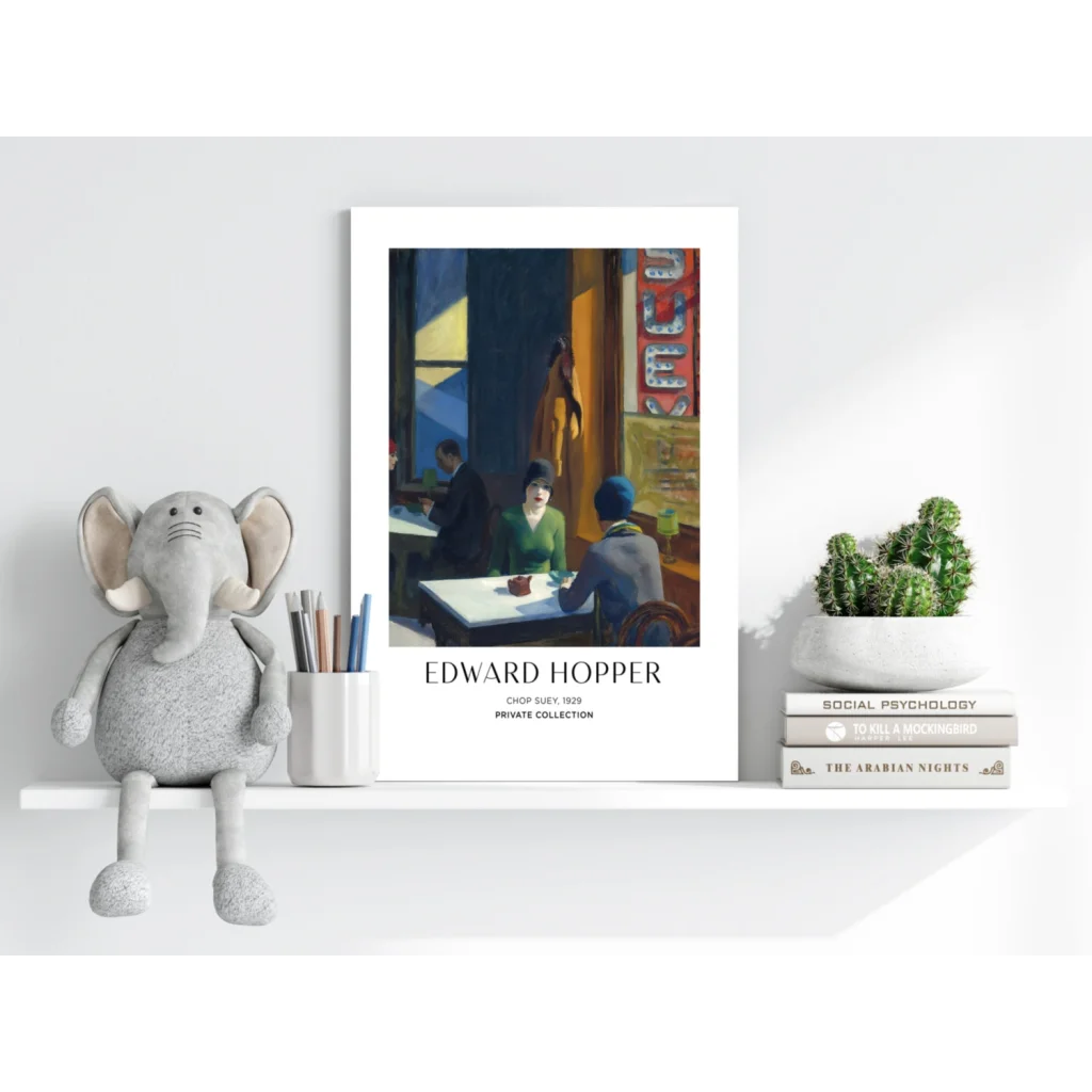Insigne aluminum prints of Edward Hoppers 1929 Chop Suey in minimalist interior