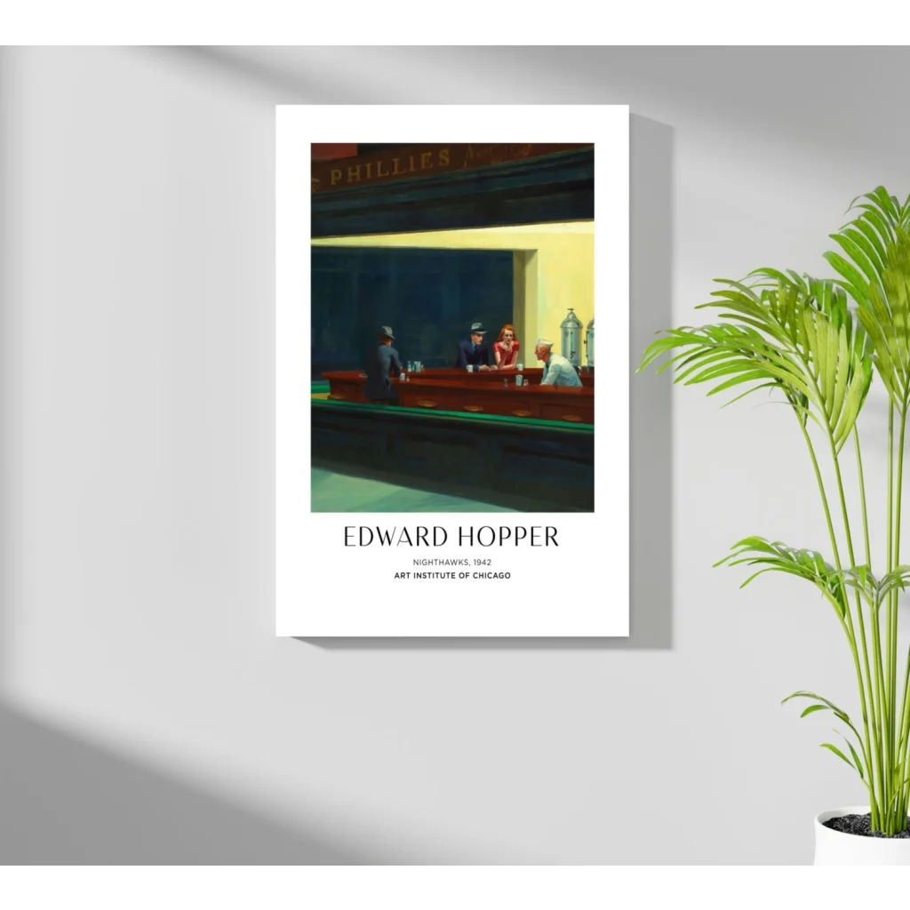 Framed Edward Hopper Nighthawks print with classic diner vibes